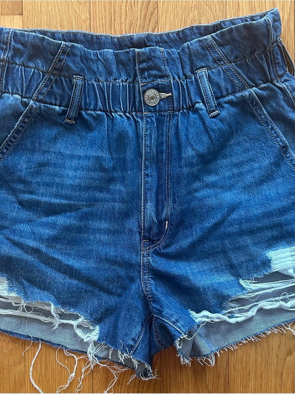 American Eagle Outfitters Distressed High-Rise Denim Shorts - Blue